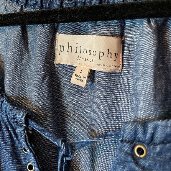 Philosophy Embroidered Denim Dress with Drawstring, Large - Picture 3 of 7